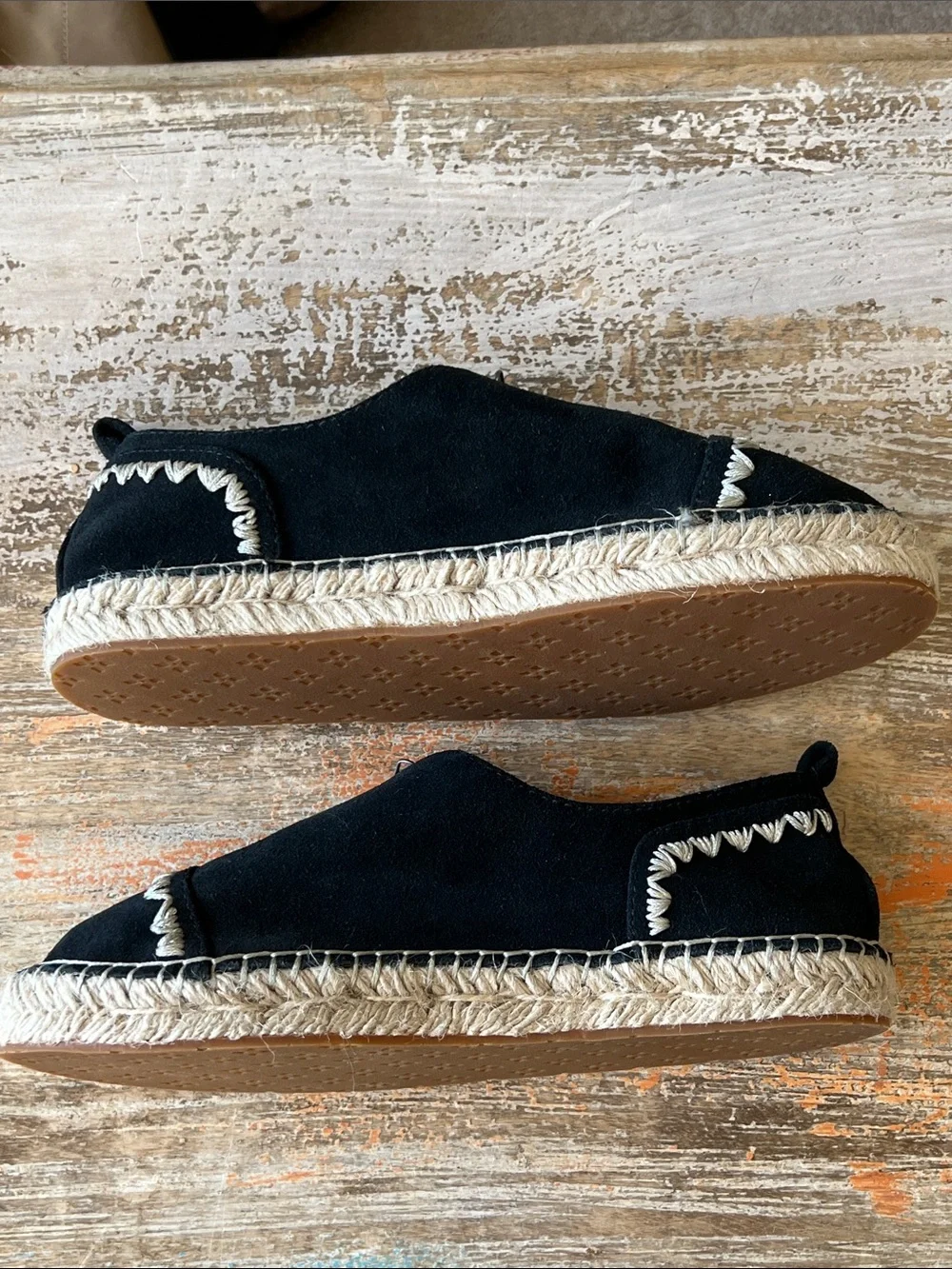 Patricia Nash Black Suede Espadrille Slip-On with Cream Stitching Size 6.5